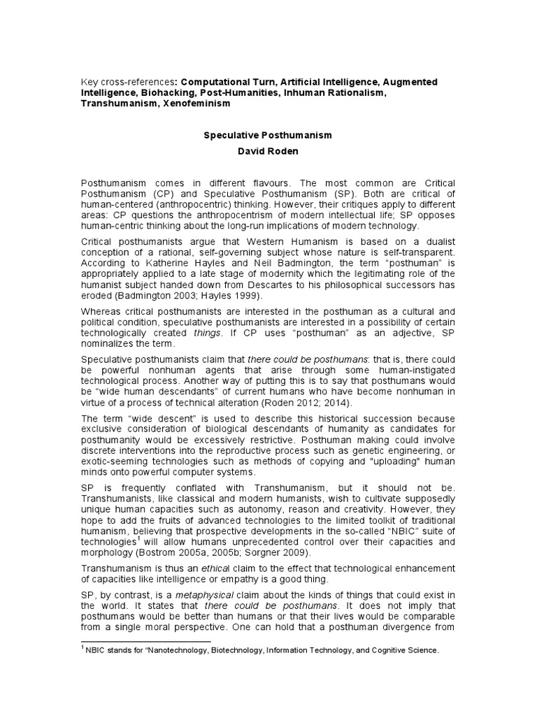 Exploring the Concepts of Critical Posthumanism, Speculative