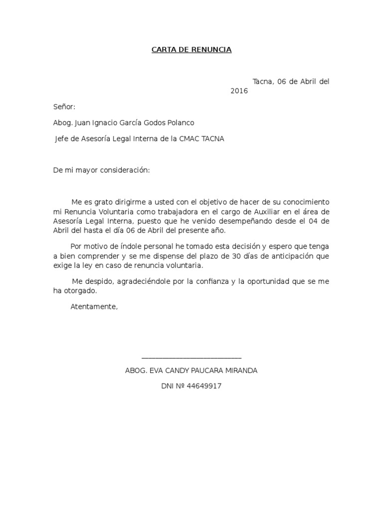 Carta De Renuncia