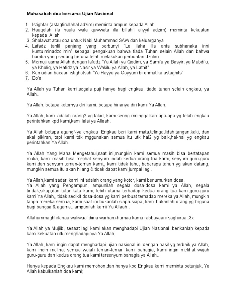 Muhasabah Doa Bersama Ujian Nasional
