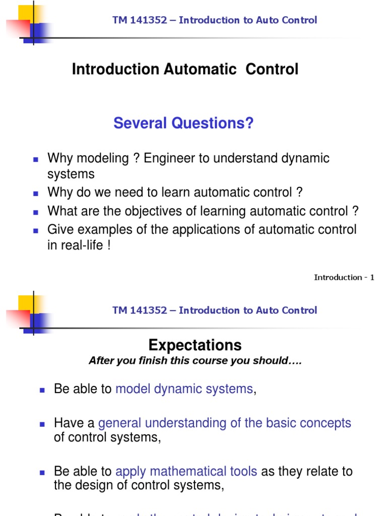 Introduction Automatic Control: Several Questions? | PDF | Control ...