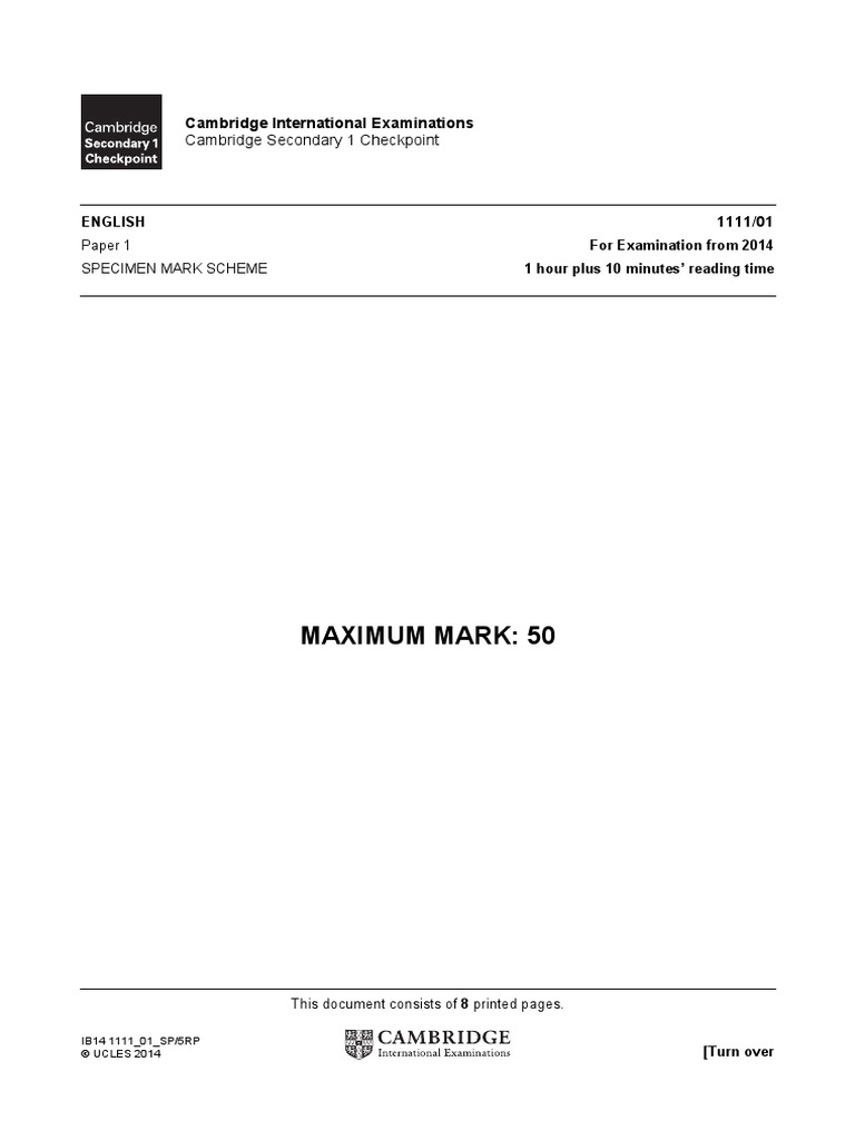 CIE S1 Paper 1 Marking Scheme 2014-2017 PDF | PDF | Sentence ...