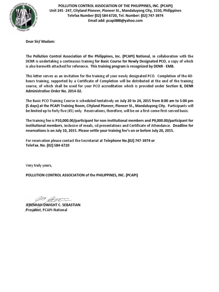 Basic PCO Training Invitation 2015 | PDF | Environmental Science ...