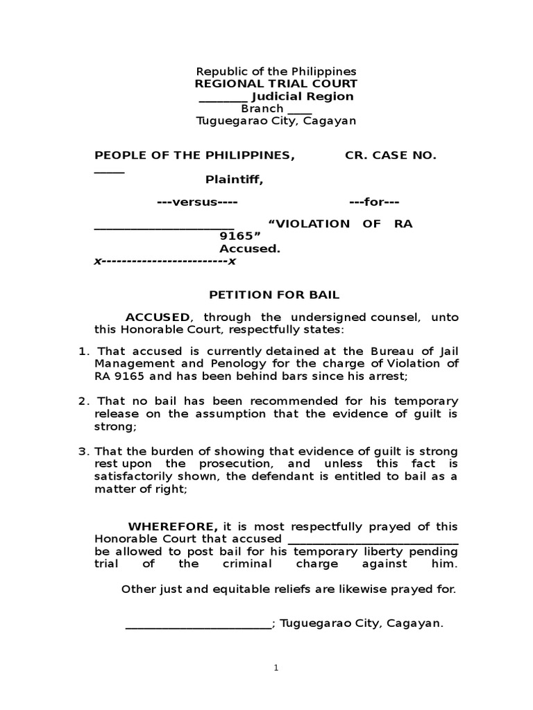 Sample Petition for Bail