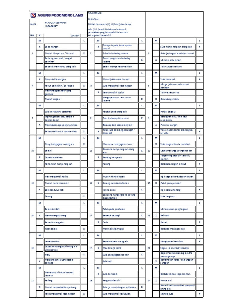 Hasil Tes DISC dan MMI Form B | PDF