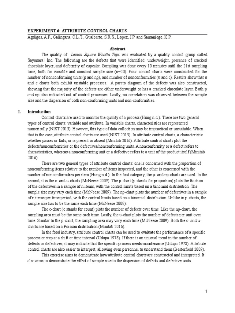 Attribute Control Charts for Cupcake Quality | PDF | Sample Size ...