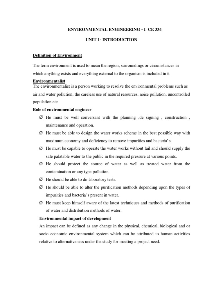 Overview of Environmental Engineering I | PDF | Sustainability ...