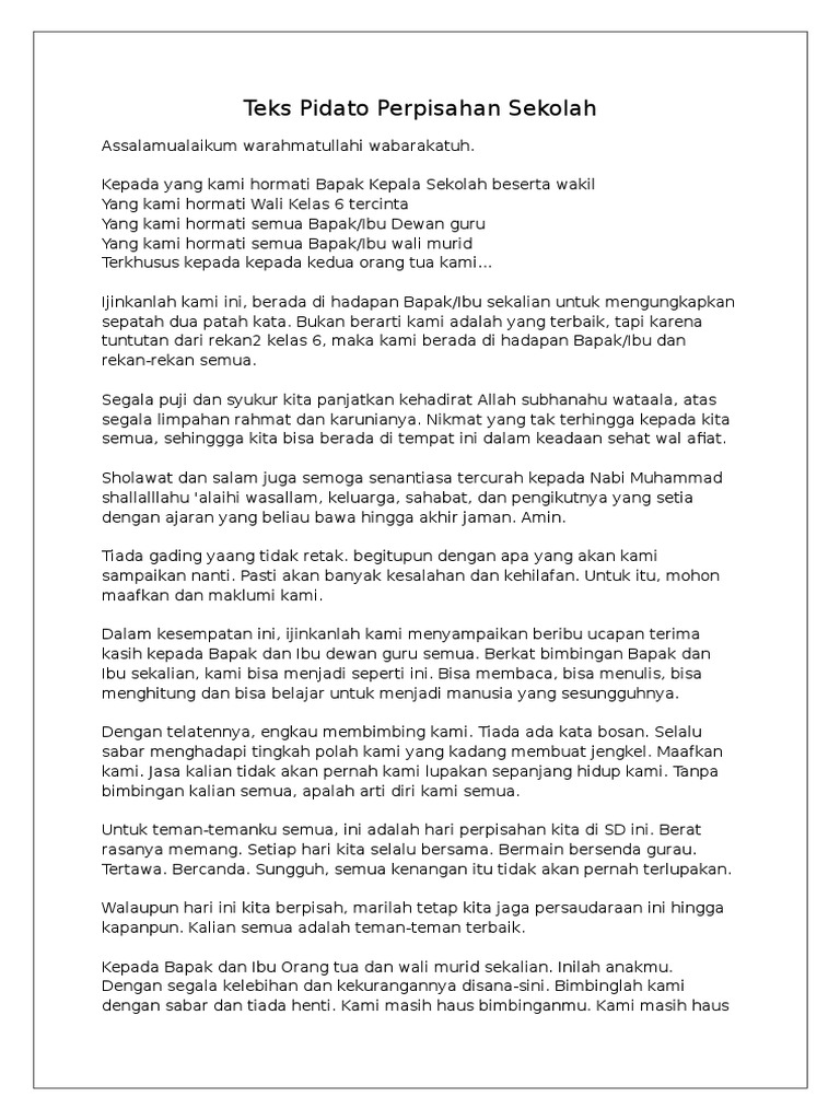 Teks Pidato Perpisahan Sekolah  PDF