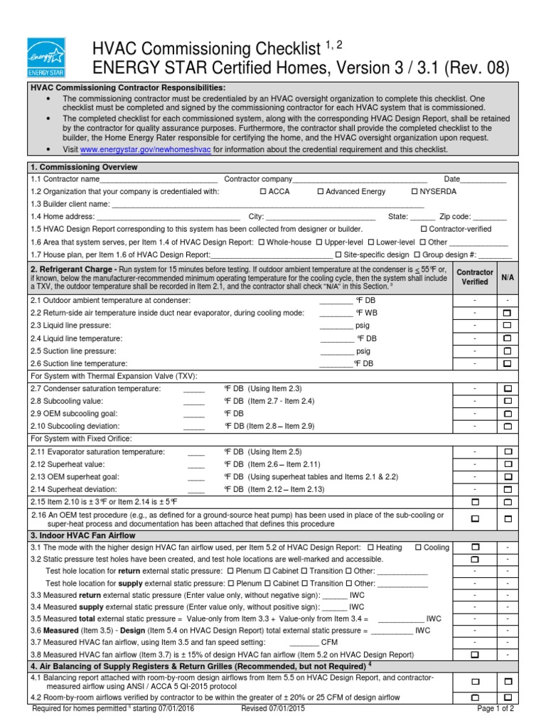 HVAC Commissioning Checklist ENERGY STAR Certified Homes, Version 3 _ 3