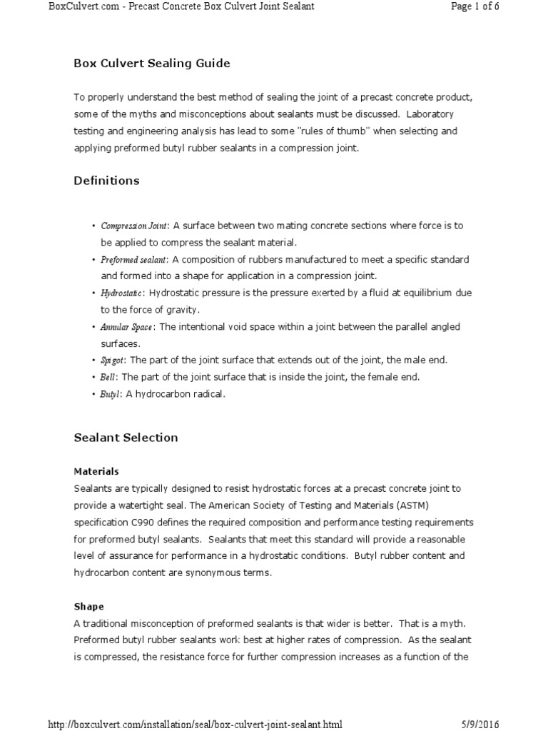 Box Culvert Joint Sealant PDF Concrete Manmade Materials