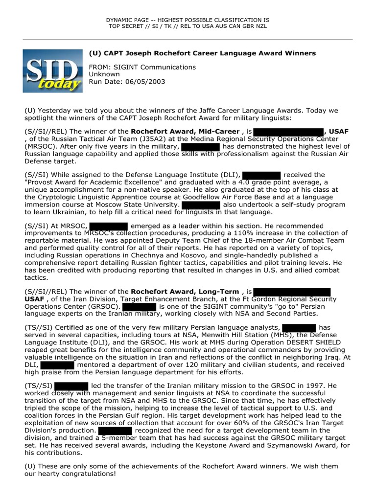 (U) CAPT Joseph Rochefort Career Language Award Winners | PDF ...