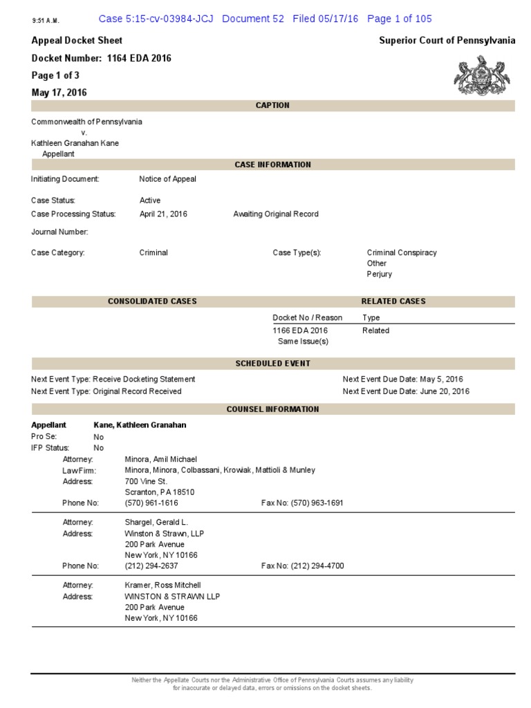 Superior Court of Pennsylvania Appeal Docket Sheet Docket Number: 1164 ...