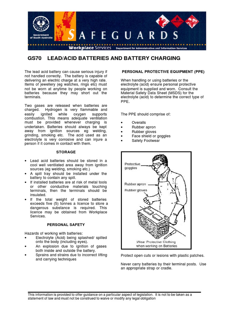 Gs70 Lead/Acid Batteries and Battery Charging Personal Protective
