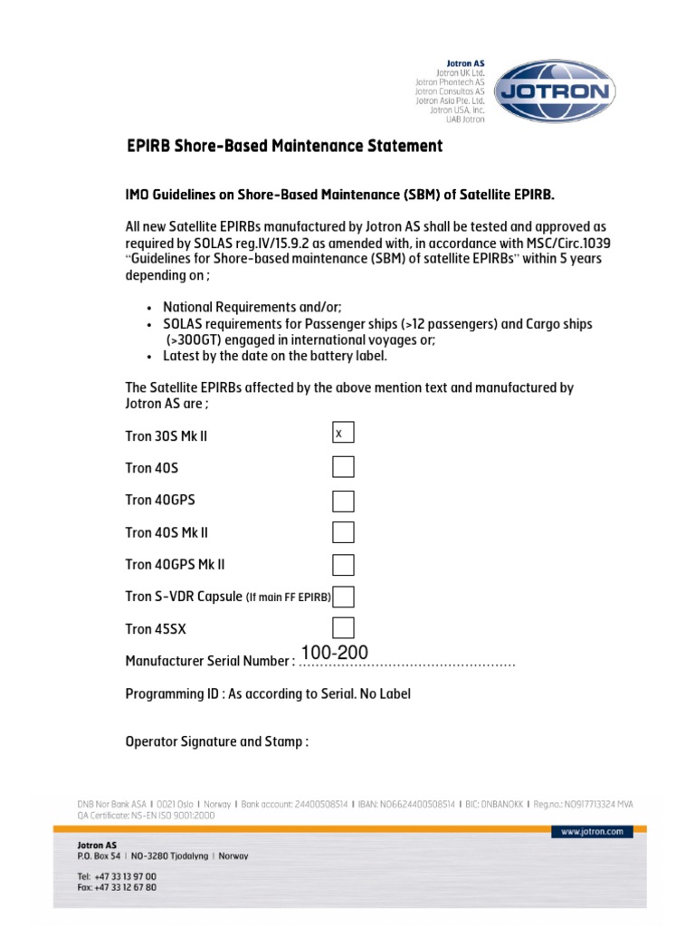 SBM Guidelines for Satellite EPIRBs | PDF