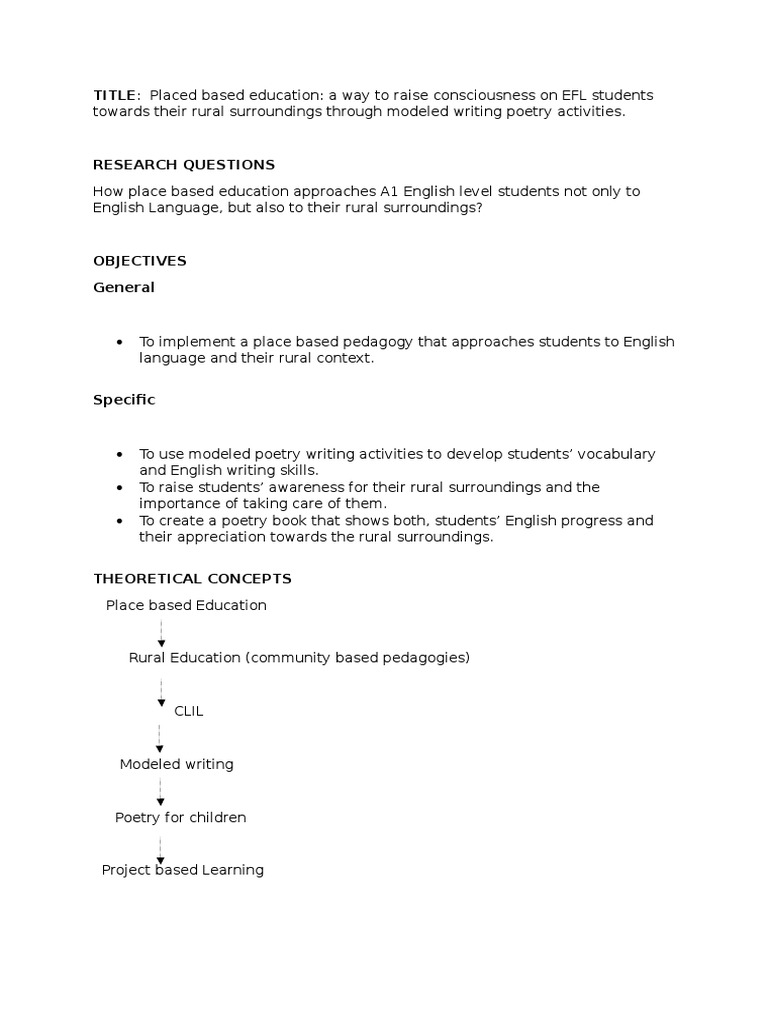 TITLE Placed Based Education A Way To Raise Consciousness On EFL