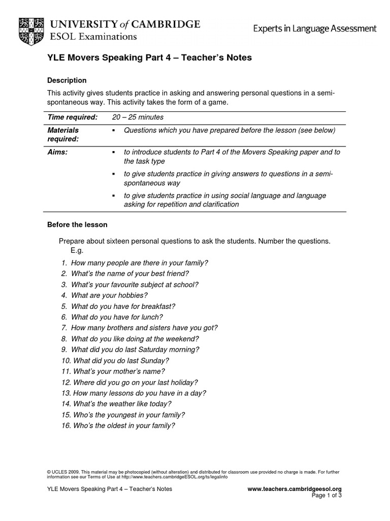 flyers speaking questions