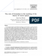 The Role of Formalism in The Teaching of The Theory of Vector Spaces