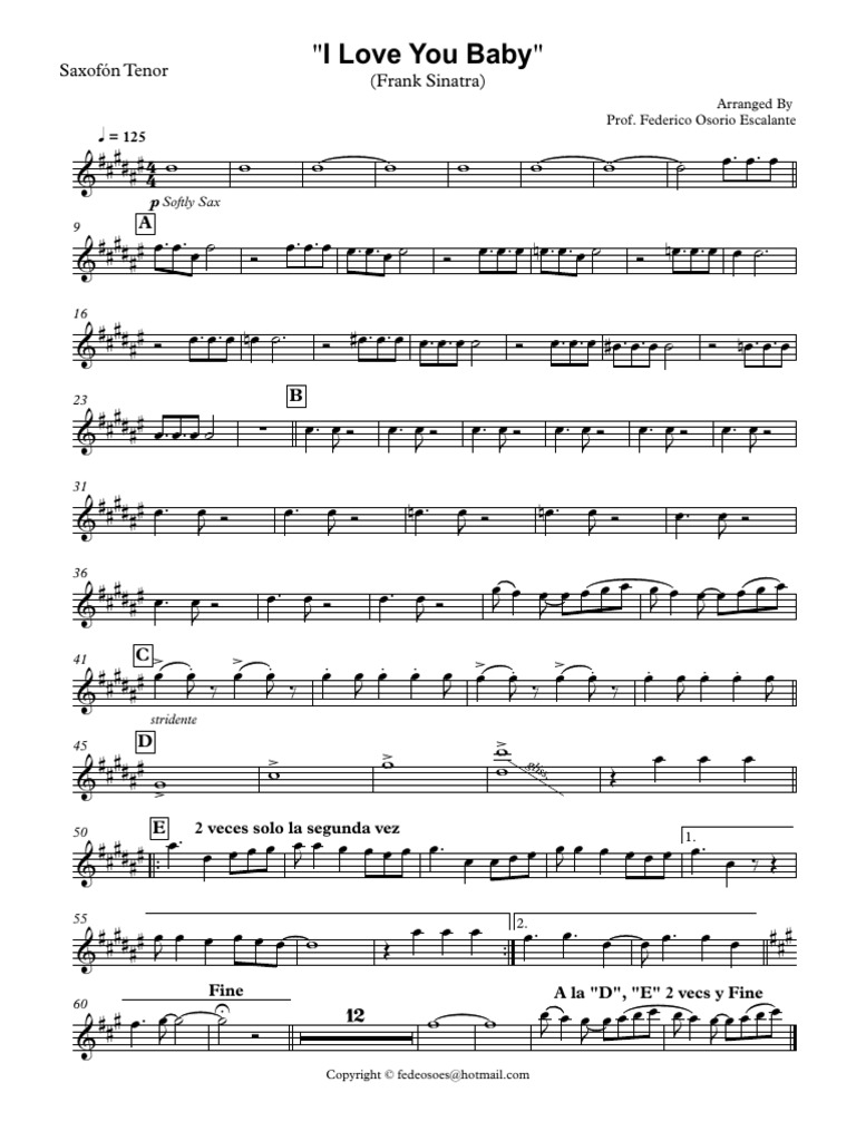 I Love You Baby Saxofon Tenor
