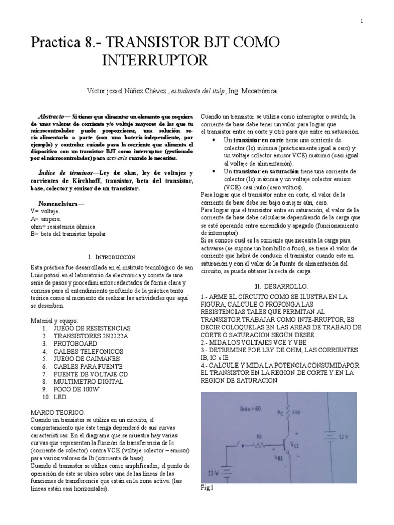 Transistor BJT Como Interruptor PDF Transistor Transistor de