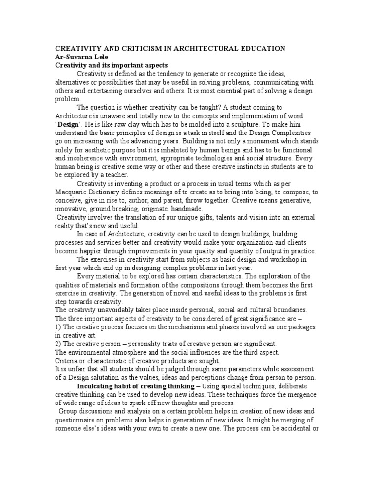 Creativity and Critical Thinking in Architectural Education | PDF ...