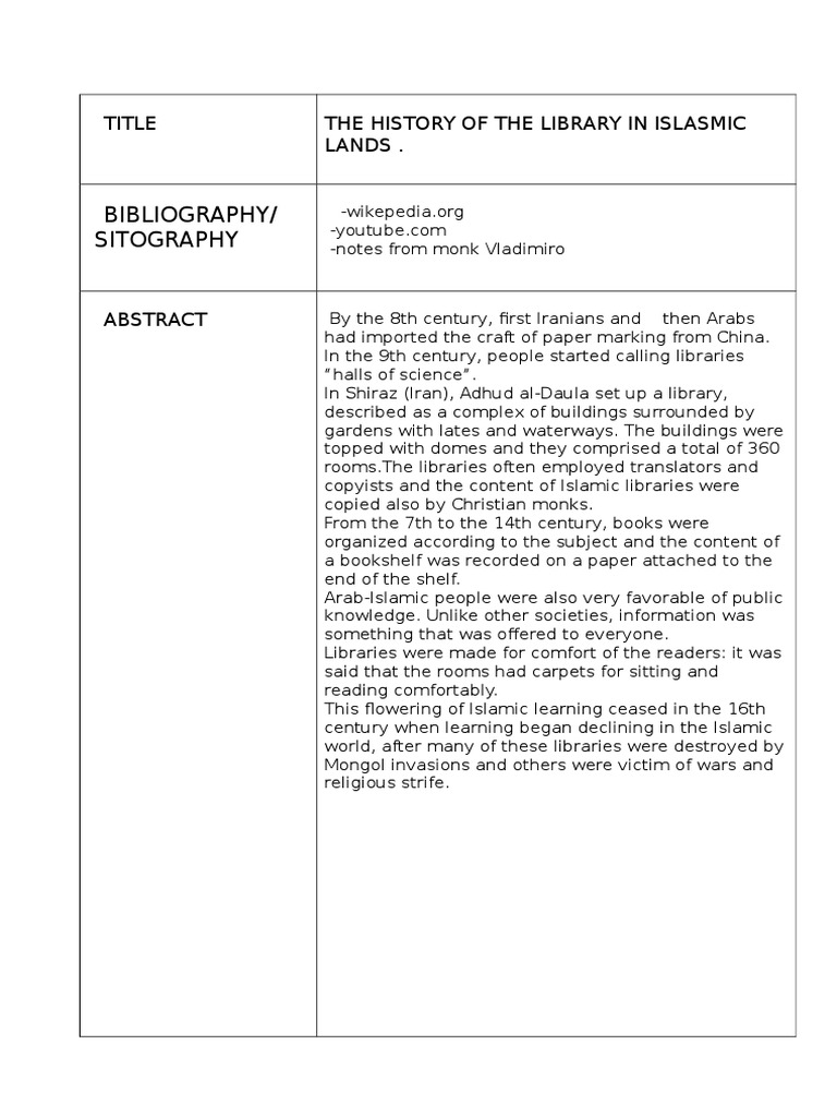 The History of Library in Islamic Lands | PDF | Social Science | Classics