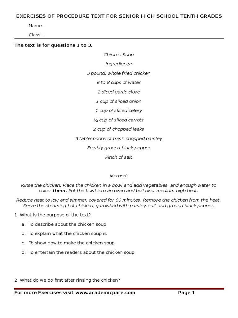 Latihan Procedure Text Chicken Soup Parsley
