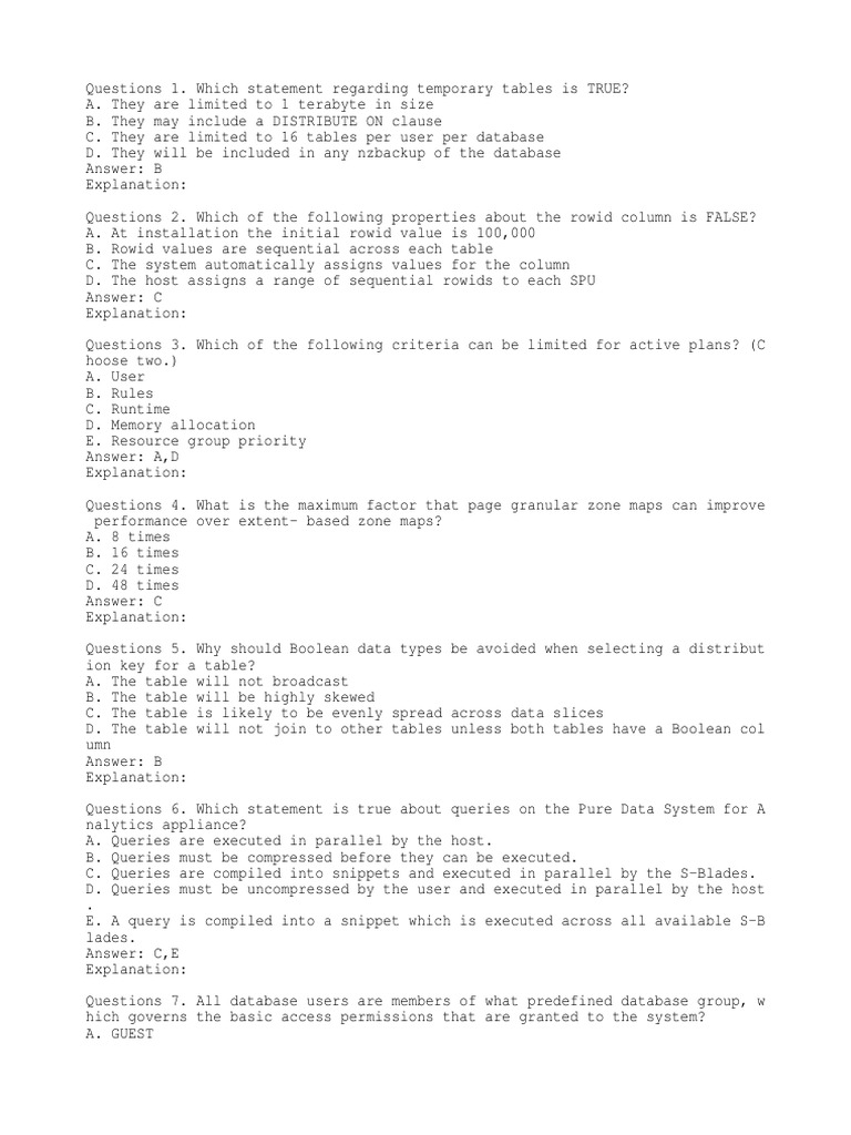 Netezza Questions PDF Table (Database) Databases