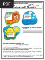 Prova de Artes 3º No 1º Bimestre