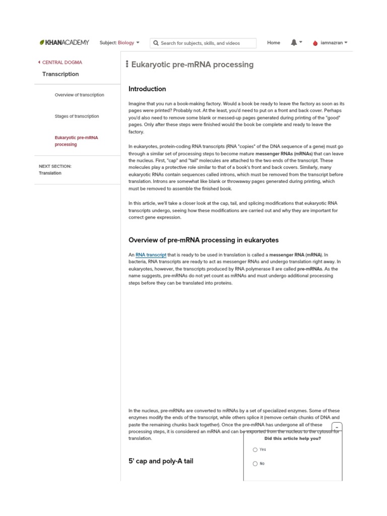 EUKARYOTIC PRE MRNA PROCESSING intelligence overview