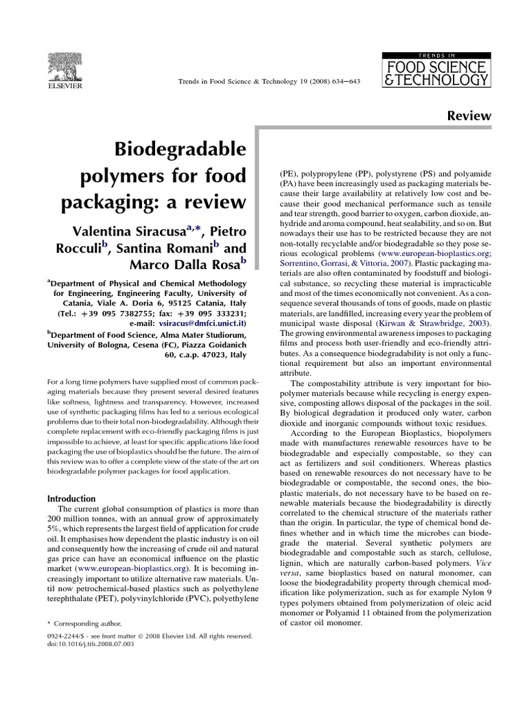 Biodegradable Polymers For Food Packaging A Review PDF | PDF | Wellness ...
