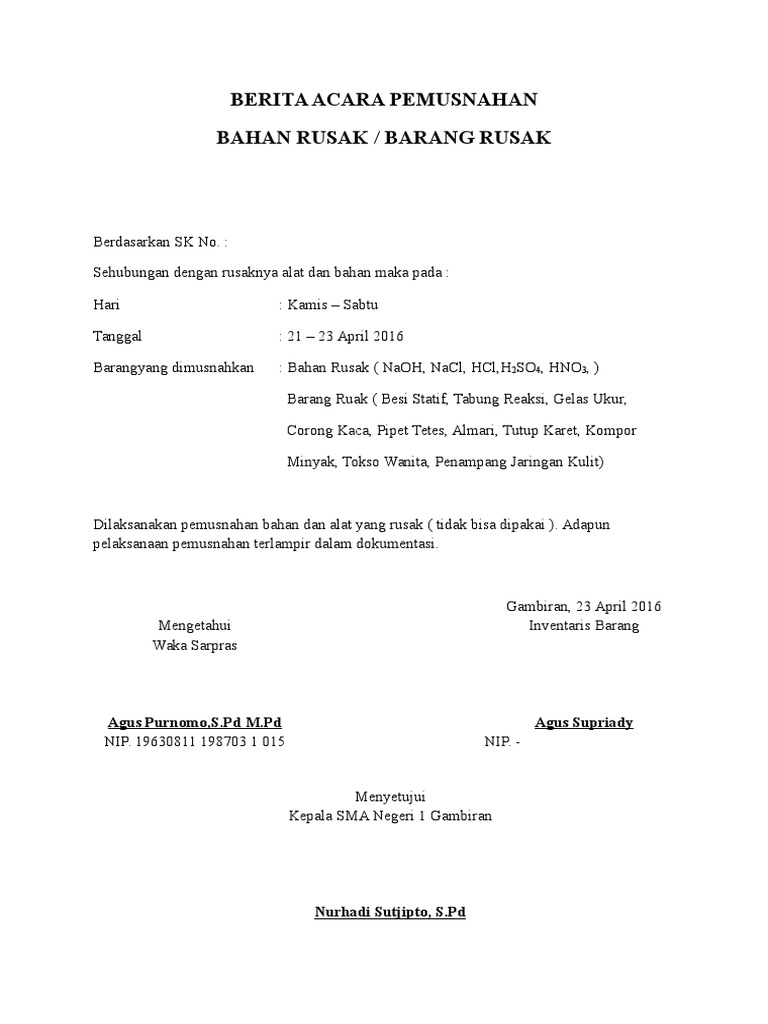 Berita Acara Pemusnahan Barang