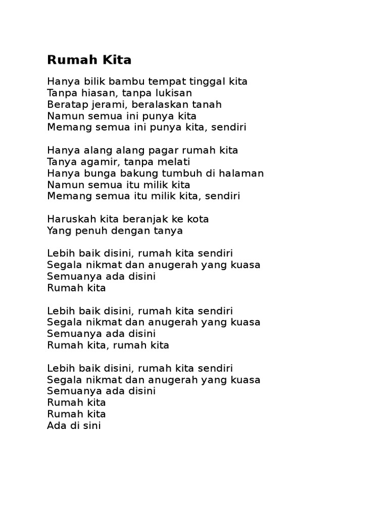 Teks Lagu Rumah Kita teks lagu rumah kita