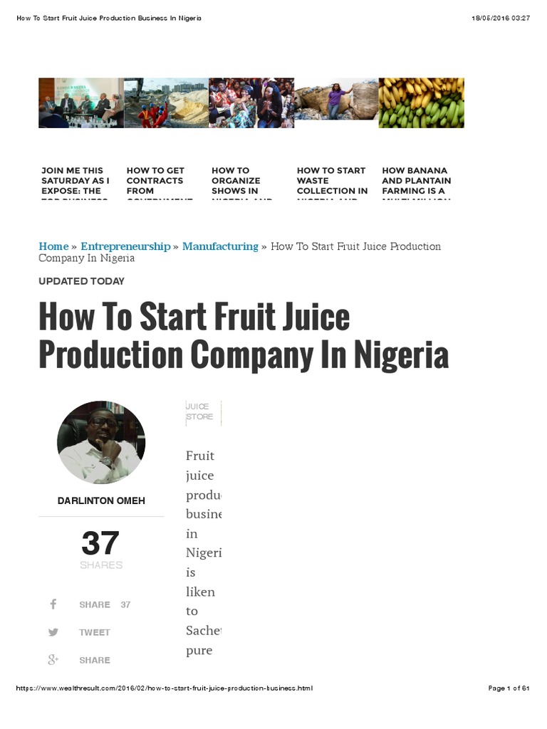 How To Start Fruit Juice Production Business in Nigeria PDF