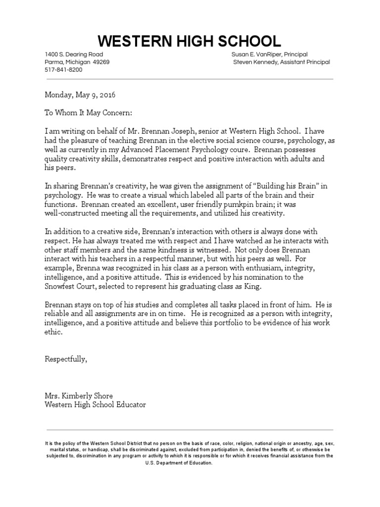 Brennan Joseph's Student Recommendation | PDF