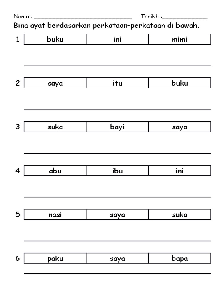 Latihan Bina Ayat Mudah Latihan Bina Ayat Mudah