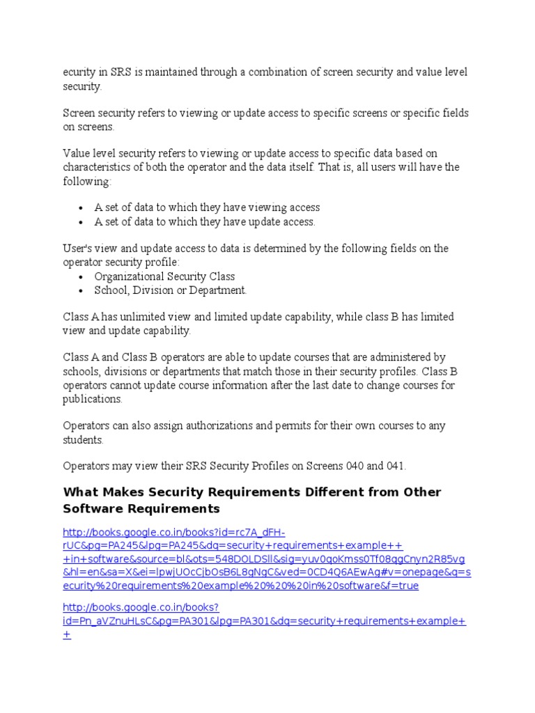 Ecurity in SRS Is Maintained Through A Combination of Screen Security ...