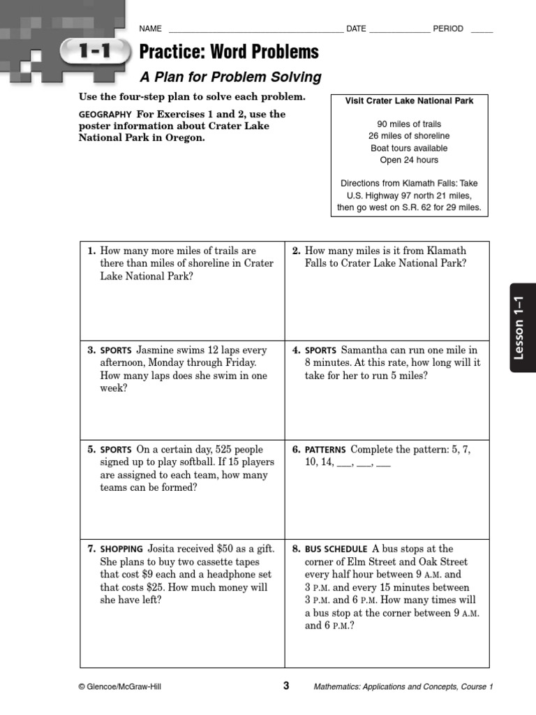 Worksheets Glencoe/mcgraw-hill Word Problem Practice Answers math worksheetjhd weight equations