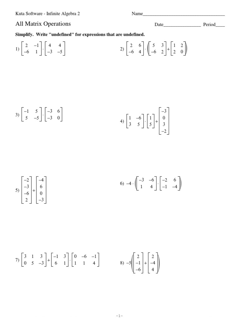 Worksheets Matrix Operations Worksheet 1525782268v1