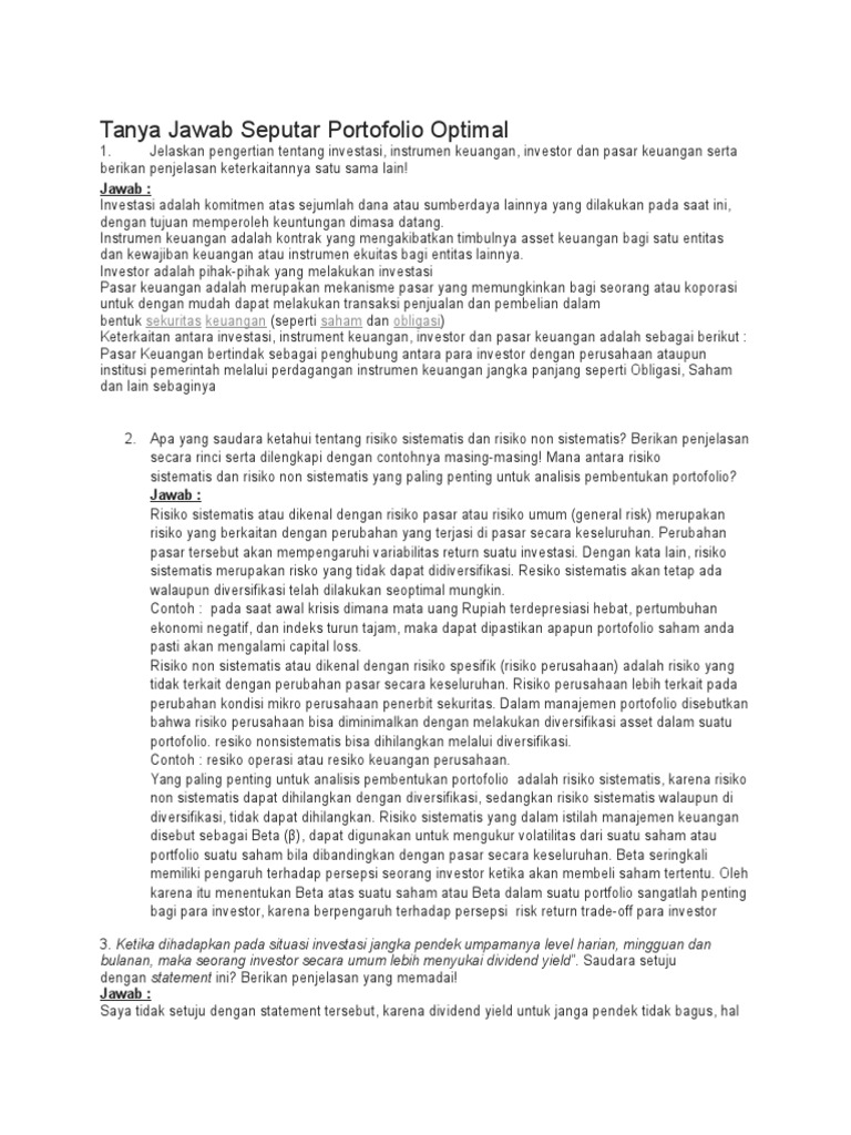 Teori Portfolio Dan Analisis Investasi