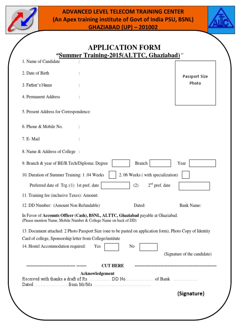 Summer Training Application Form - ALTTC | PDF | Career & Growth | Business