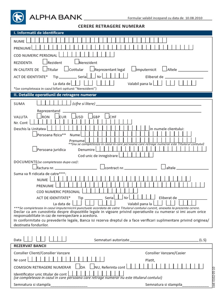 Cerere Retragere Numerar | PDF
