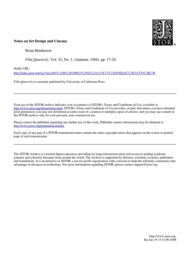 Henderson, Brian - Notes On Set Design and Cinema | PDF | Library And ...