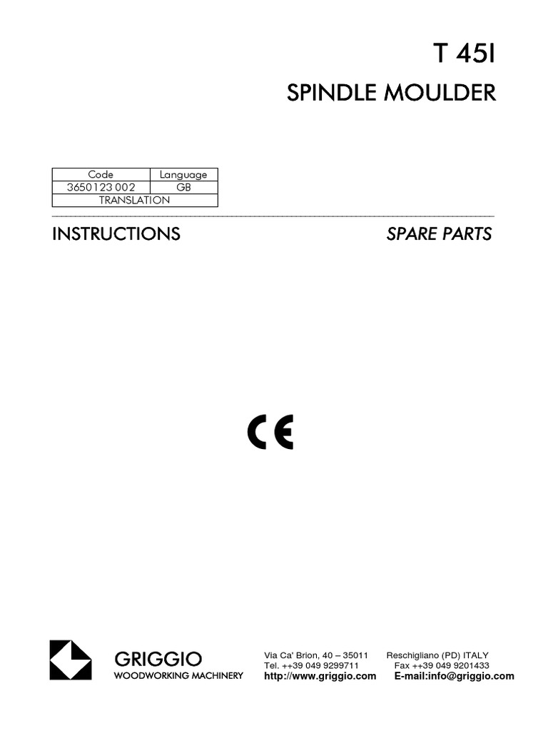 T45i Spindle Moulder PDF Bearing (Mechanical) Belt (Mechanical)