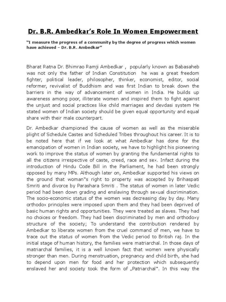 DR Ambedkar Role in Women Empowerment | PDF | Women's Rights ...
