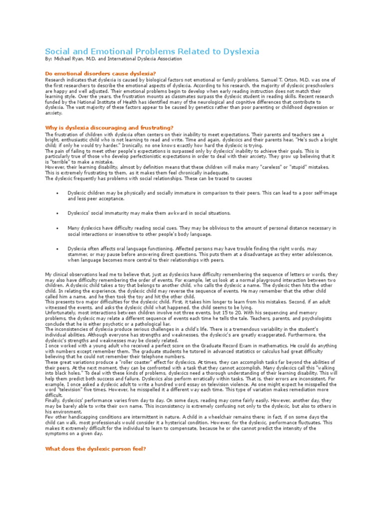 Social And Emotional Problems Related >> Social And Emotional Problems Related To Dyslexia Dyslexia Anxiety Social And Emotional Problems Related >> Social And Emotional Problems Related To Dyslexia Dyslexia Anxiety