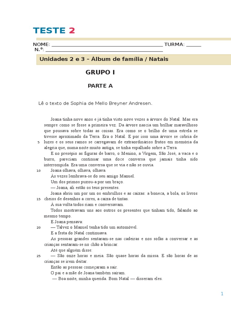 TESTE 2 Portugues 5ºano | PDF | Natal | Assunto (gramática)