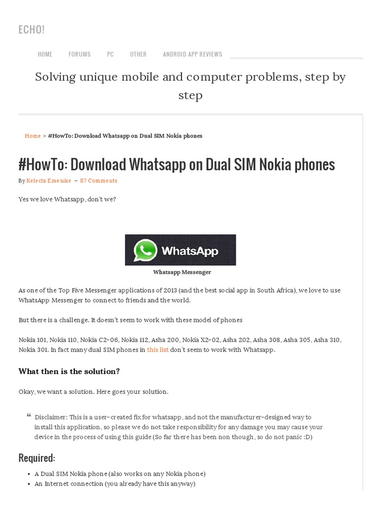 Whatsapp On Dual SIM 301 Nokia Phones | PDF | Ios | Mobile App