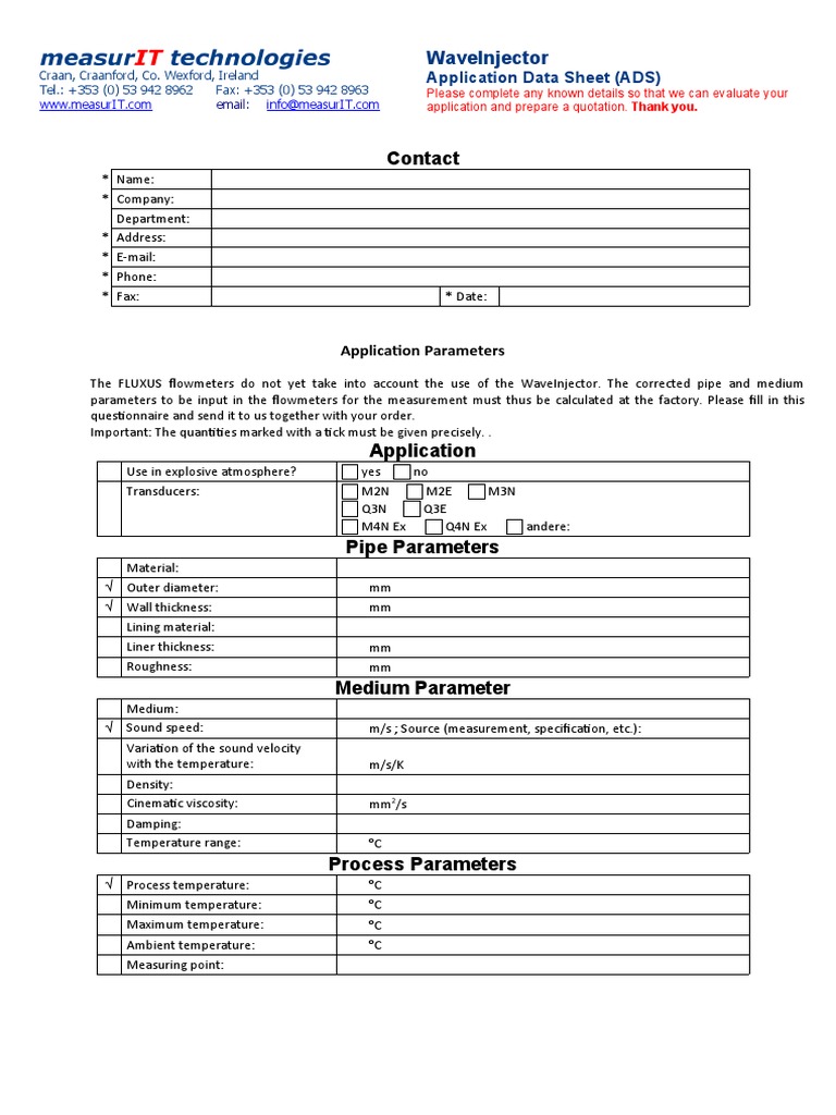 WaveInjector Application Data Sheet | PDF | Flow Measurement | Temperature