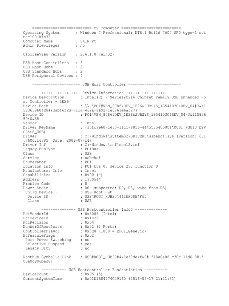 UsbTreeView Report PDF Usb Device Driver