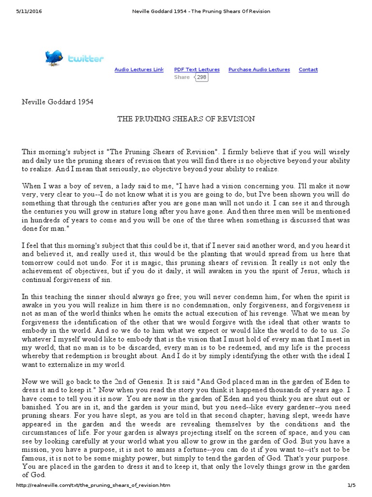 Neville Goddard 1954 The Pruning Shears of Revision PDF