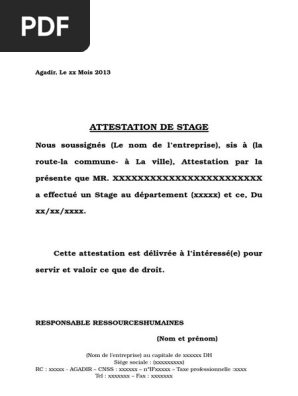 Attestation de stage pdf 2019